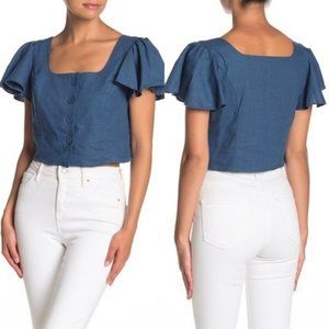 Band of Gypsies Vancouver Flutter Sleeves Blue Top